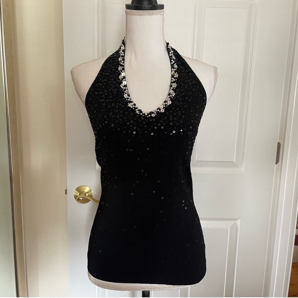 White House Black Market Knit Embellished Halter Top